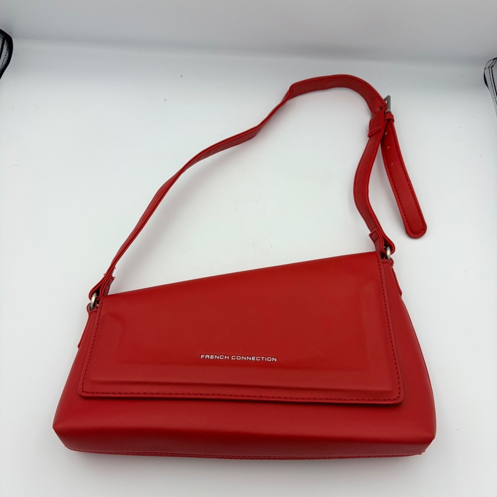 French Connection Red Asymmetrical Flap Shoulder Bag Minimalist